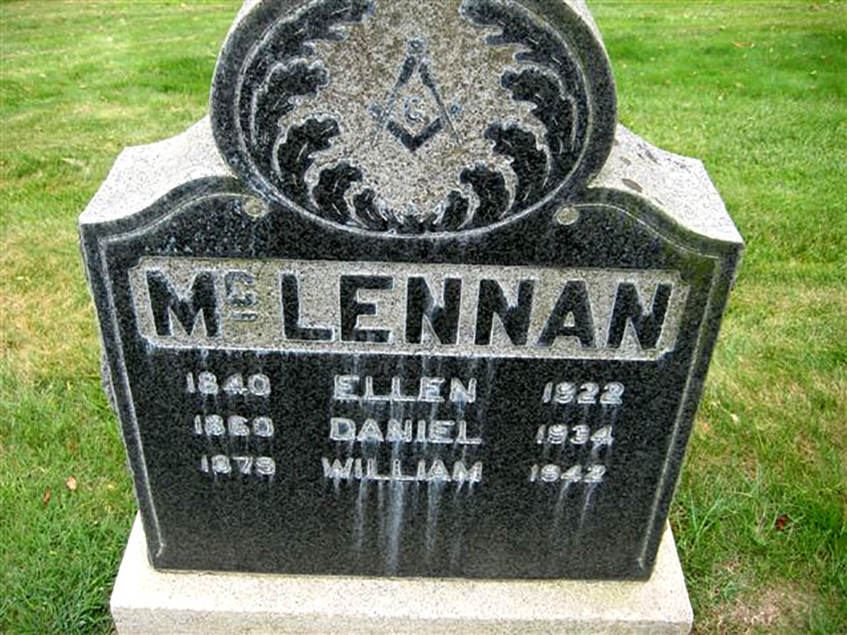 Photo of headstones/Ellen McLeod McLennan Headstone 1922 Woodlawn Cemetery, Colma, San Mateo County,  California, USA